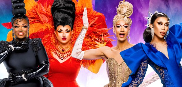 Drag Race UK vs. The World season two queens Mayhem Miller, Choriza May, Tia Kofi, Marina Summers.