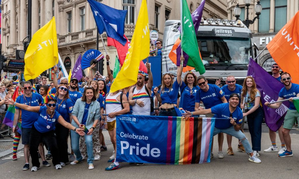This is an image of people at an LGBTQ Pride Parade in London.