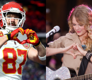 Swifties everywhere will know that the gesture is Taylor Swift’s go-to. (Getty/ Rahav Segev/ Al Bello)