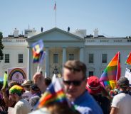 Demonstrators march past the White House during the Equality March for Unity and Peace on June 11, 2017 in Washington, DC