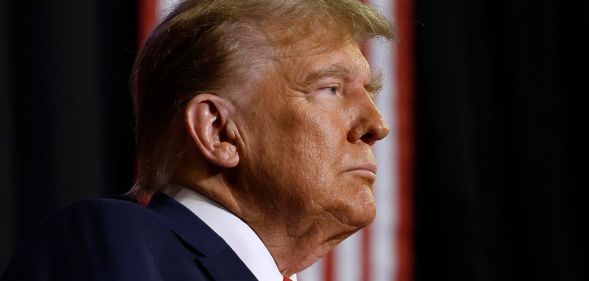 A side profile few of Donald Trump during the New Hampshire Republican primary