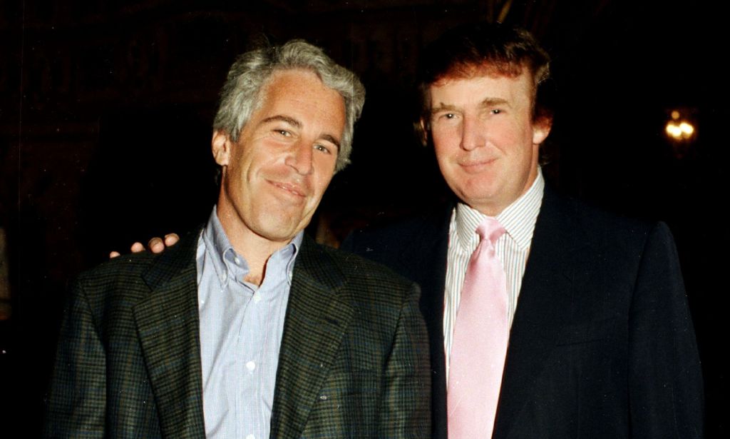 A picture of Jeffrey Epstein and Donald Trump standing side by side