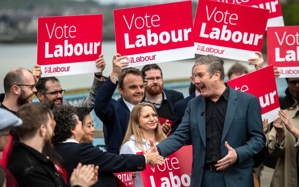 Keir Starmer and Labour Party banners