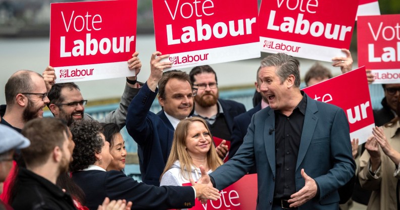 Keir Starmer and Labour Party banners