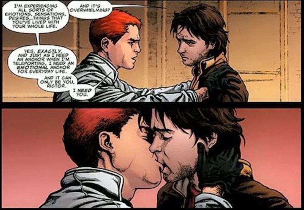 Shatterstar and Rictor kiss