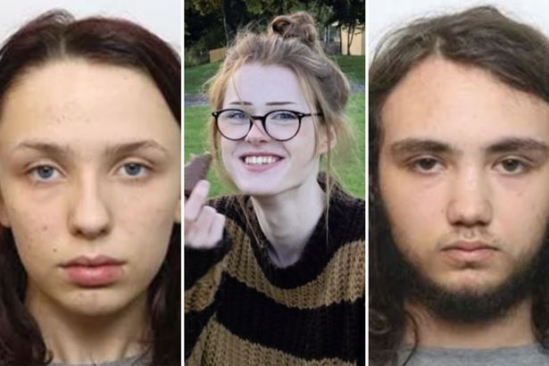 Image shows Brianna Ghey's killers alongside a picture of the murdered teen