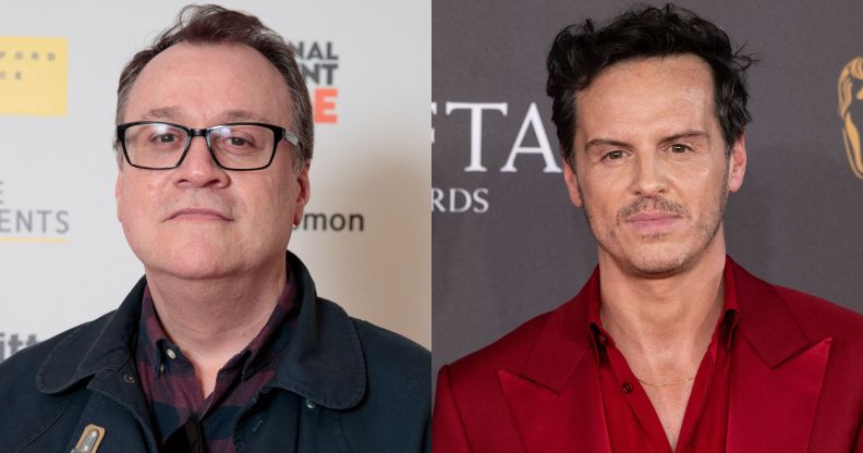 On the left, Russell T Davies at the National Student Pride 2024. On the right, Andrew Scott at the Baftas 2024.