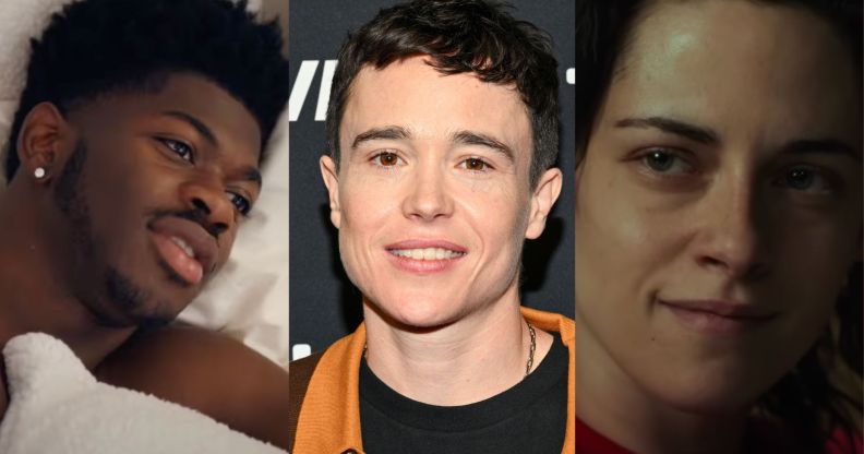 Left-right: Lil Nas X in the Long Live Montero trailer, Elliot Page, and Kristen Stewart in the Love Lies Bleeding trailer ahead of the BFI Flare LGBTQ+ film festival 2024