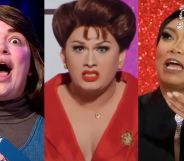 Left-right: Baga Chipz as Kathy Bates in Misery, Jinkx Monsoon as Judy Garland and Jujubee as Eartha Kitt in RuPaul's Drag Race UK Snatch Game performances