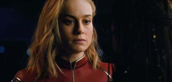 Brie Larson as Captain Marvel (left) and Tessa Thompson as Valkyrie (right) in The Marvels