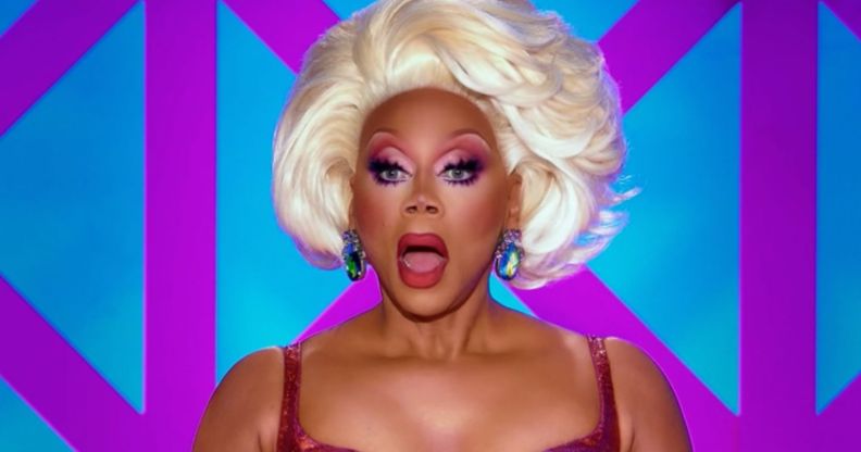 Drag Race host RuPaul looks shocked.