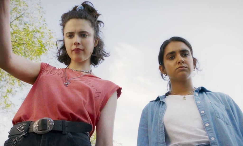 Margaret Qualley and Geraldine Viswanathan as Jamie and Marian in lesbian road trip comedy, Drive-Away Dolls. (Focus Features/Universal Pictures)