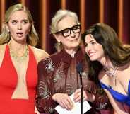 The Devil Wears Prada cast, Emily Blunt, Meryl Streep and Anne Hathaway speak onstage at the 30th Annual Screen Actors Guild Awards in Los Angeles, California.