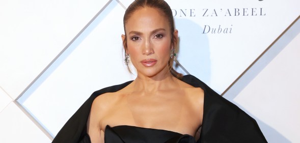 DUBAI, UNITED ARAB EMIRATES - FEBRUARY 10: Jennifer Lopez poses on the red carpet at the One&Only One Za'abeel Grand Opening at Aelia on February 10, 2024 in Dubai, United Arab Emirates. (Photo by Dave Benett/Getty)