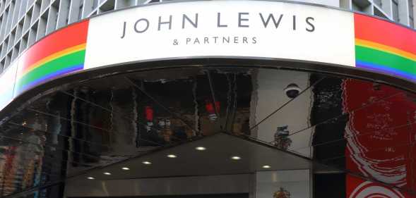 A John Lewis store decorated with rainbow colours in celebration of LGBTQ+ Pride.