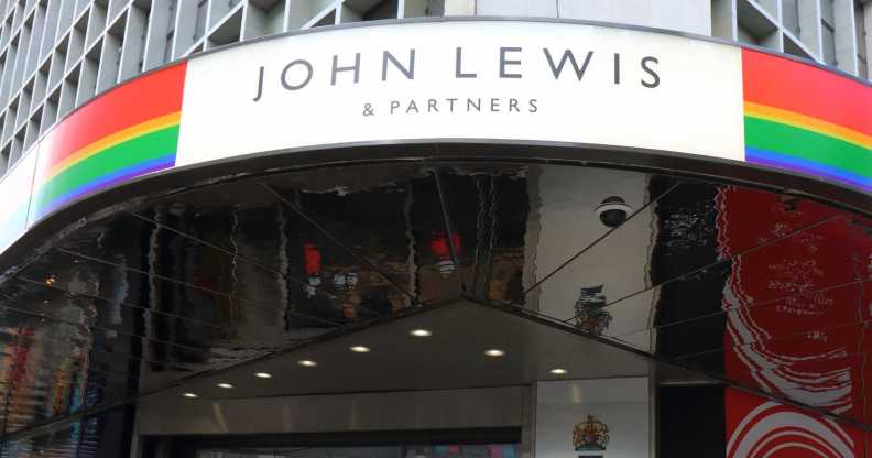 A John Lewis store decorated with rainbow colours in celebration of LGBTQ+ Pride.