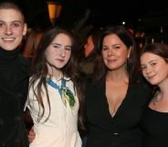 WESTWOOD, CALIFORNIA - FEBRUARY 26: Marcia Gay Harden (2nd from right) and family attend National Geographic's Los Angeles Premiere Of "Cosmos: Possible Worlds" at Royce Hall, UCLA on February 26, 2020 in Westwood, California. (Photo by Joe Scarnici/Getty Images for National Geographic)