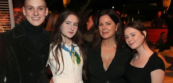 WESTWOOD, CALIFORNIA - FEBRUARY 26: Marcia Gay Harden (2nd from right) and family attend National Geographic's Los Angeles Premiere Of "Cosmos: Possible Worlds" at Royce Hall, UCLA on February 26, 2020 in Westwood, California. (Photo by Joe Scarnici/Getty Images for National Geographic)