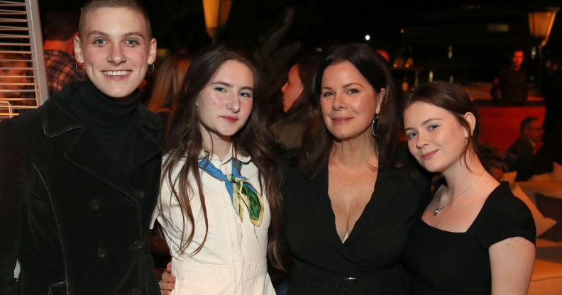 WESTWOOD, CALIFORNIA - FEBRUARY 26: Marcia Gay Harden (2nd from right) and family attend National Geographic's Los Angeles Premiere Of "Cosmos: Possible Worlds" at Royce Hall, UCLA on February 26, 2020 in Westwood, California. (Photo by Joe Scarnici/Getty Images for National Geographic)