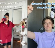 Composite image shows two screenshots from TikTok showing two 'chapstick lesbians' showing off their outfits