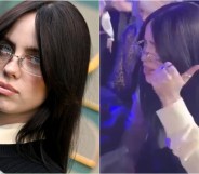 Left: Billie Eilish smoulders on the People's Choice Awards red carpet on the right she speaks to Kylie Minogue behind her hand about the 'TikTokers' at the event