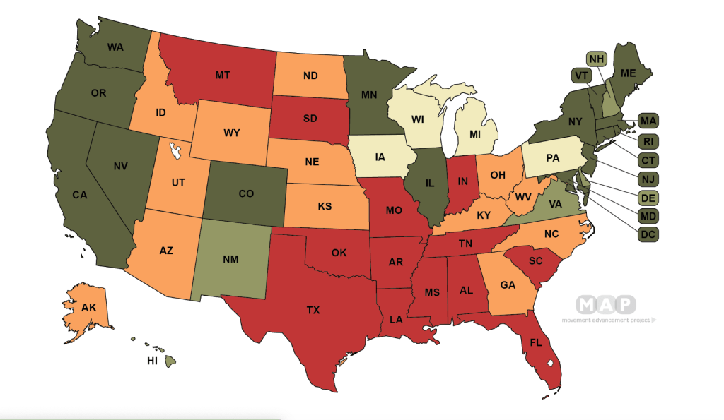 colour-coded map showing which states are safest for LGBTQ people