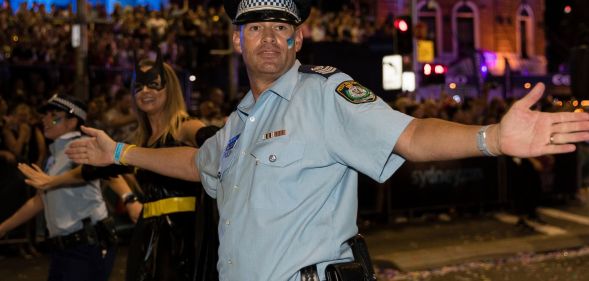 An NSW Police officer during a Mardi Gras parade.