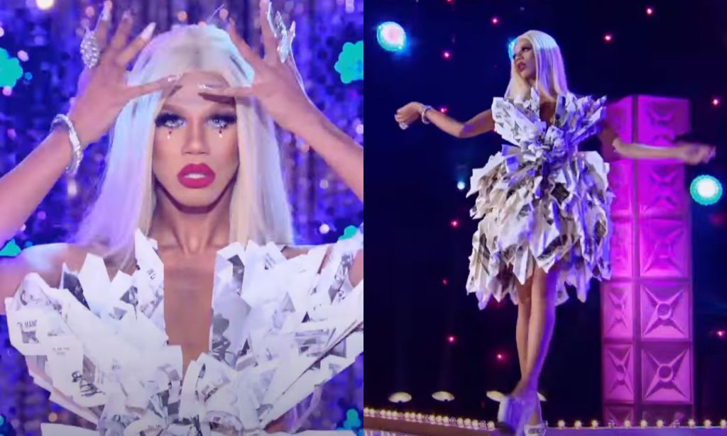 Naomi Smalls wears a paper dress in the ball of season 8.