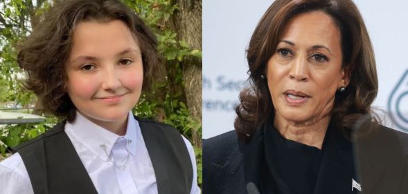 Non-binary Oklahoma teenager Nex Benedict (left) and US vice president Kamala Harris (right)