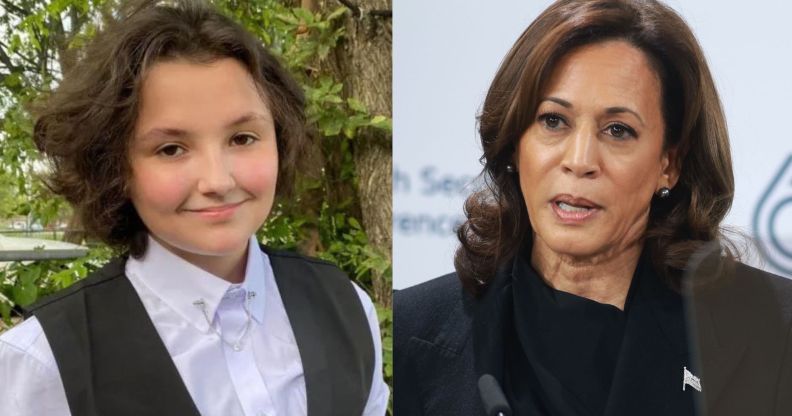 Non-binary Oklahoma teenager Nex Benedict (left) and US vice president Kamala Harris (right)