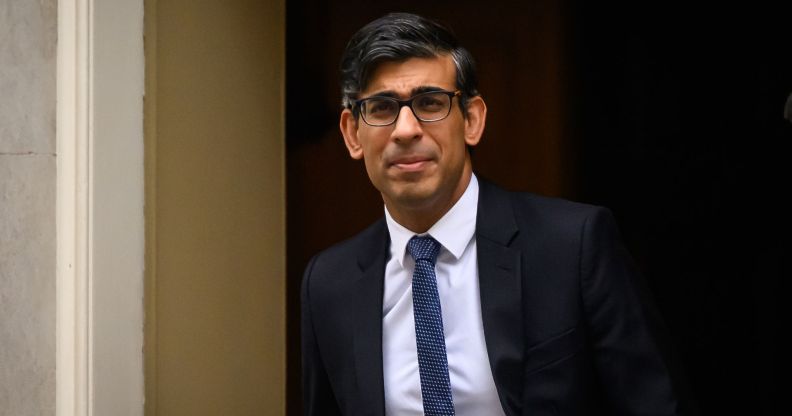 UK Prime Minister Rishi Sunak stepping out of 10 Downing Street