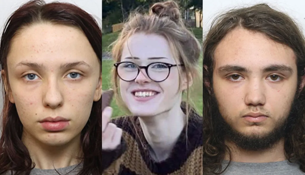 Scarlett Jenkinson (L) and Eddie Ratcliffe have been found guilty of murdering trans schoolgirl Brianna Ghey (C). (Cheshire Constabulary)
