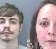 Image shows the two attackers in mugshot format, the young man has a beard while the woman has long dark hair