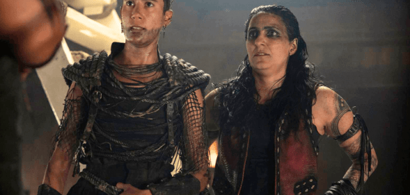 Vico Ortiz and Madeleine Sami as Jim and Archie in Our Flag Means Death season 2