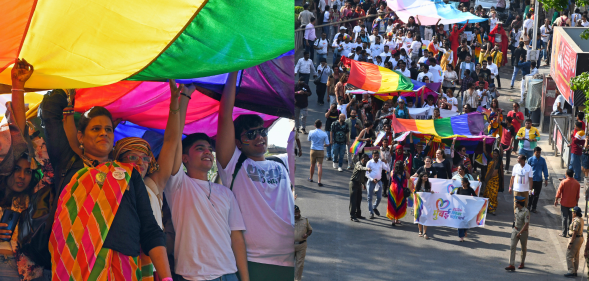 The Pride March returned to the city after a four-year-long hiatus. (Ashish Vaishnav/SOPA Images/LightRocket/via Getty Images)