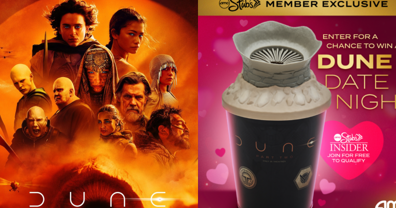 People think the Dune 2 popcorn bucket looks like a sex toy. (Warner Bros. Pictures/@amctheatres/Instagram)