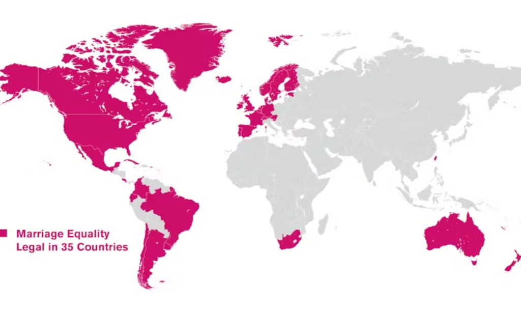 a map of countries that have legalised gay marriaqe or same-sex marriage across the world