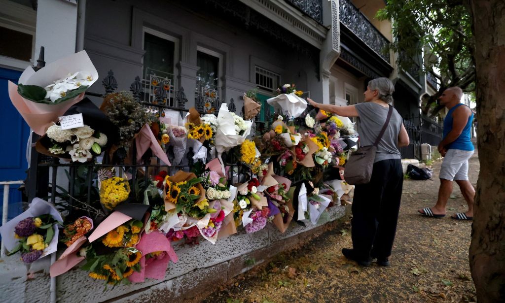 A floral tribute to Jesse Davies and Luke Davies outside the Australian TV presenter's home