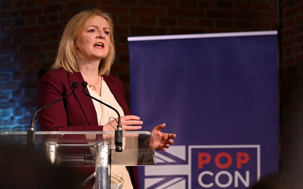 Former British Prime Minister Liz Truss speaks at the launch of the 'Popular Conservatives' movement