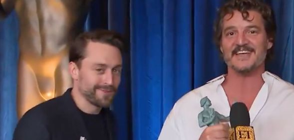 Actors Pedro Pascal and Kieran Culkin smile as they are interviewed after the SAG awards