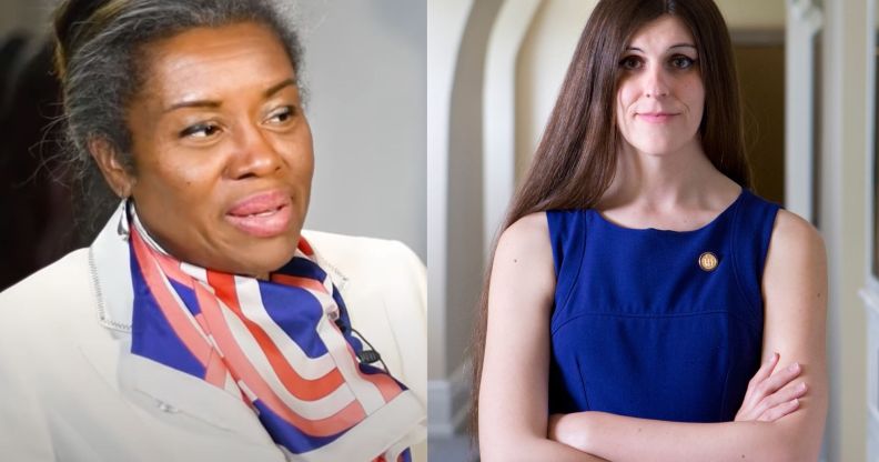 A side by side split image of Virginia lt gov Winsome Earle-Sears and senator Danica Roem