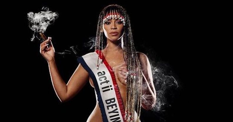 Beyonce wearing a sash reading 'Beyince' on the cover for a deluxe edition of her Cowboy Carter album