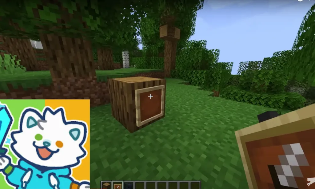 YouTube Mysticat's icon (a cartoon cat) in the bottom left of a screenshot of their Minecraft game