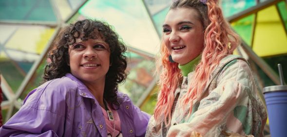 Felix Mufti (left) as Roman and Anthony Lexa (right) as Abbi in Sex Education season four.