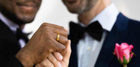 Equal marriage picture showing two grooms getting married