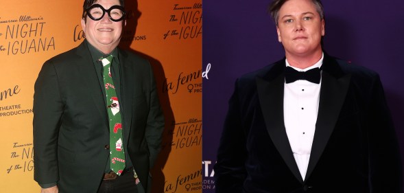Hannah Gadsby and Lea DeLaria dressed in suits