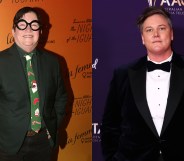 Hannah Gadsby and Lea DeLaria dressed in suits