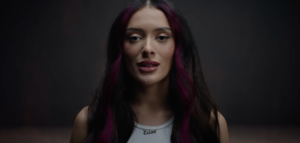 Eden Golan in the music video for Israel's 2024 Eurovision Song Contest entry "Hurricane"