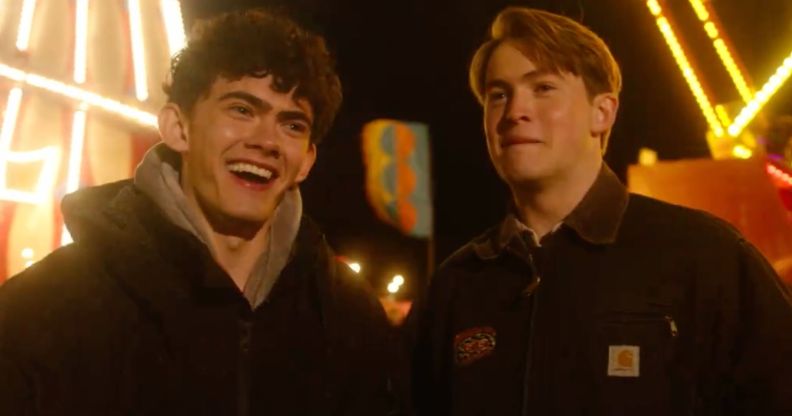 Joe Locke and Kit Connor behind the scenes of Heartstopper season three. (Netflix)