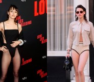 Two images of Kristen Stewart pantless